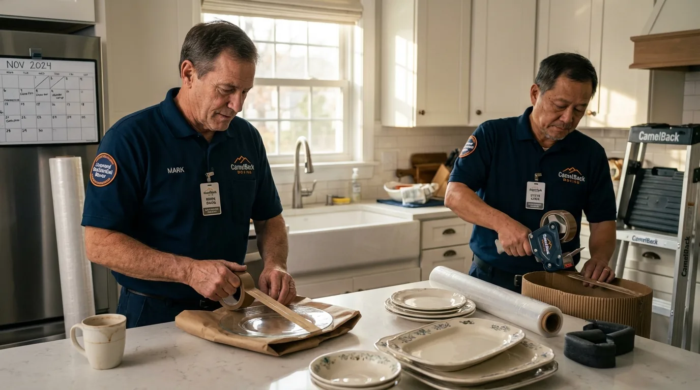 Professional crew packing kitchen dishware in Youngsville, PA